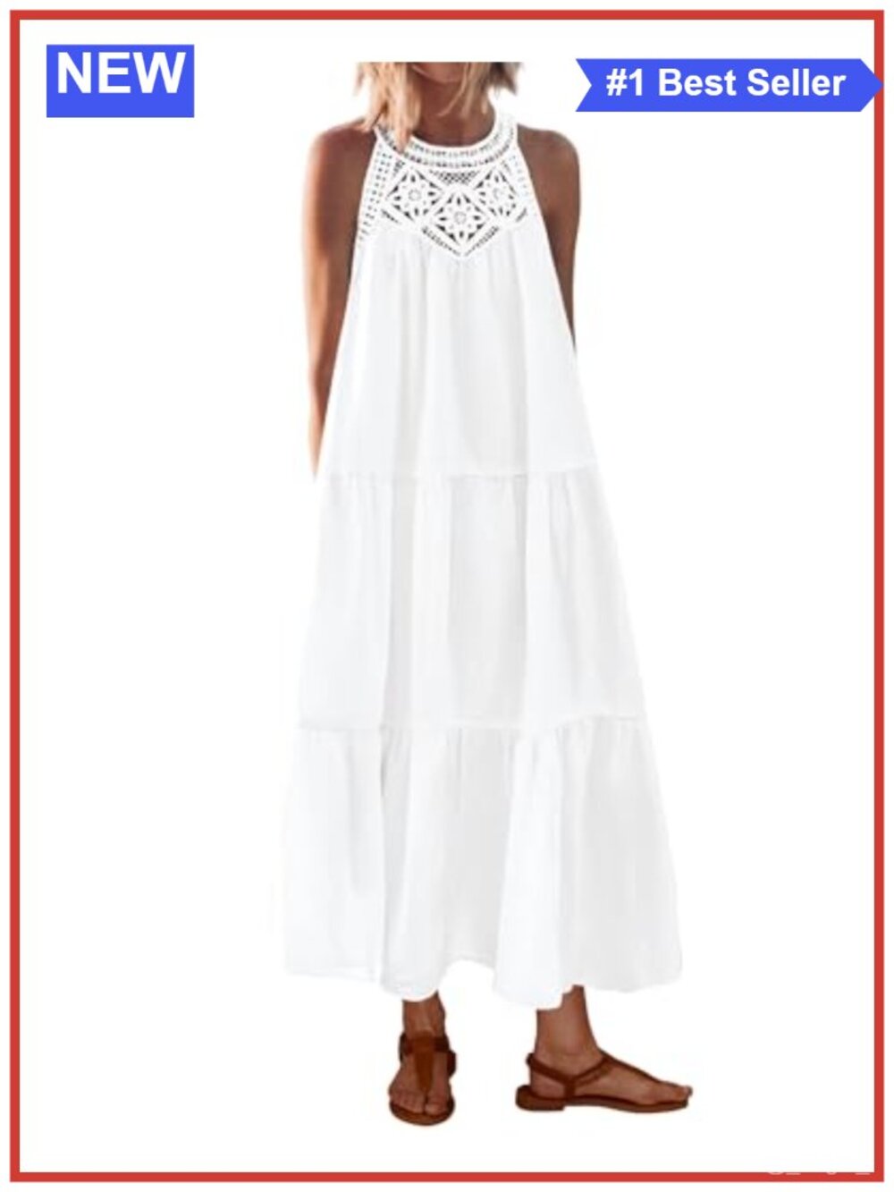 Boho Halter Maxi Sundress Sleeveless Cotton Blend Tiered